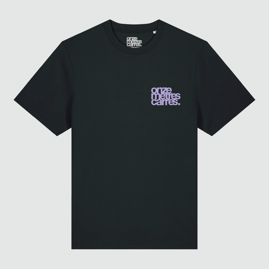 T-Shirt Black Flower Draw Lila
