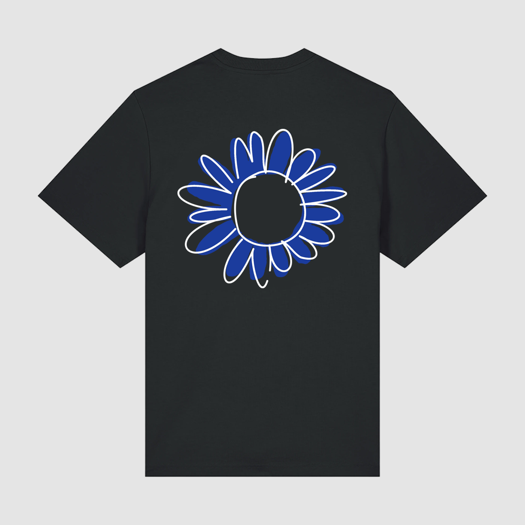 T-Shirt Black Flower Draw Blue