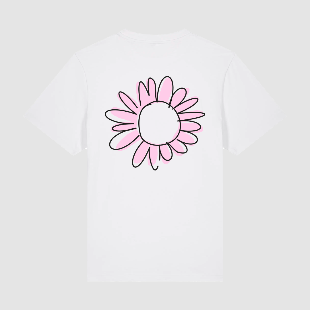 T-Shirt White Flower Draw Pink