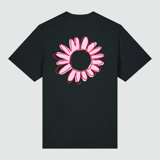 T-Shirt Flower Draw Black / Neon Pink