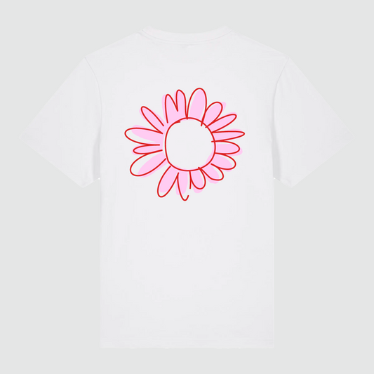 T-Shirt Flower Draw White / Neon Pink