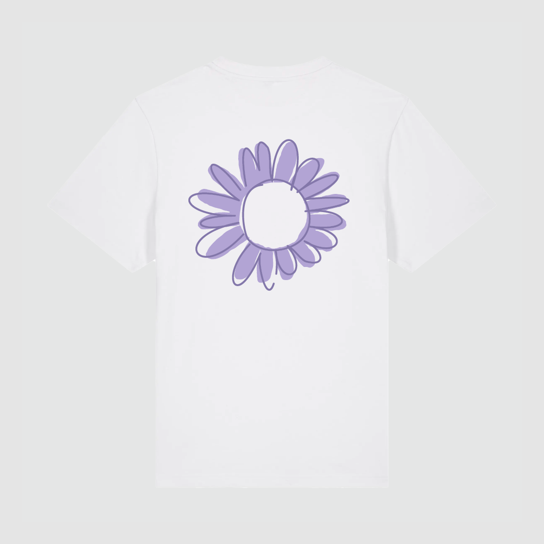T-Shirt White Flower Draw Lila