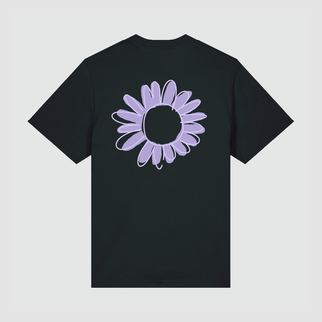 T-Shirt Black Flower Draw Lila
