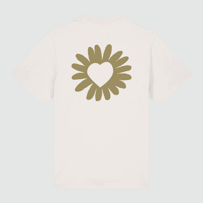 T-Shirt Flower Heart Olive White