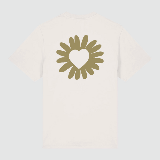 T-Shirt Flower Heart Olive White