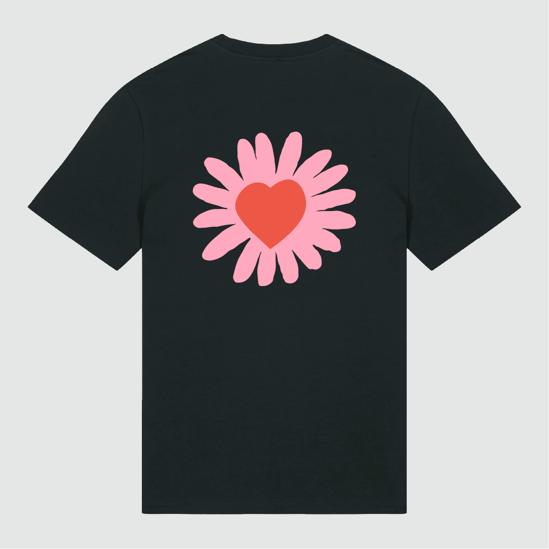 T-shirt Black Heart Flower Pink