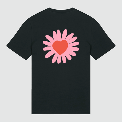 T-shirt Black Heart Flower Pink