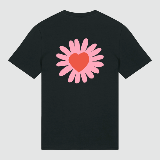 T-shirt Black Heart Flower Pink