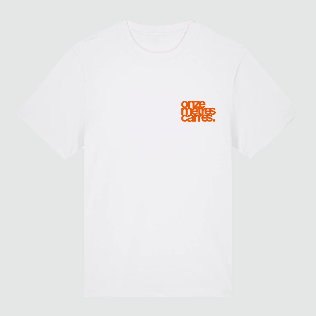 T-shirt White Flower Draw Orange Black