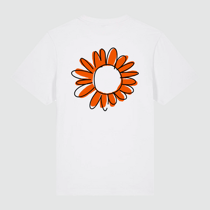 T-shirt White Flower Draw Orange Black