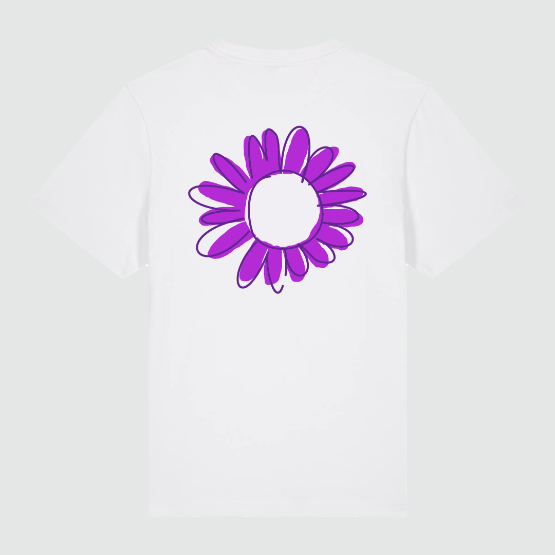 T-shirt White Flower Draw Purple