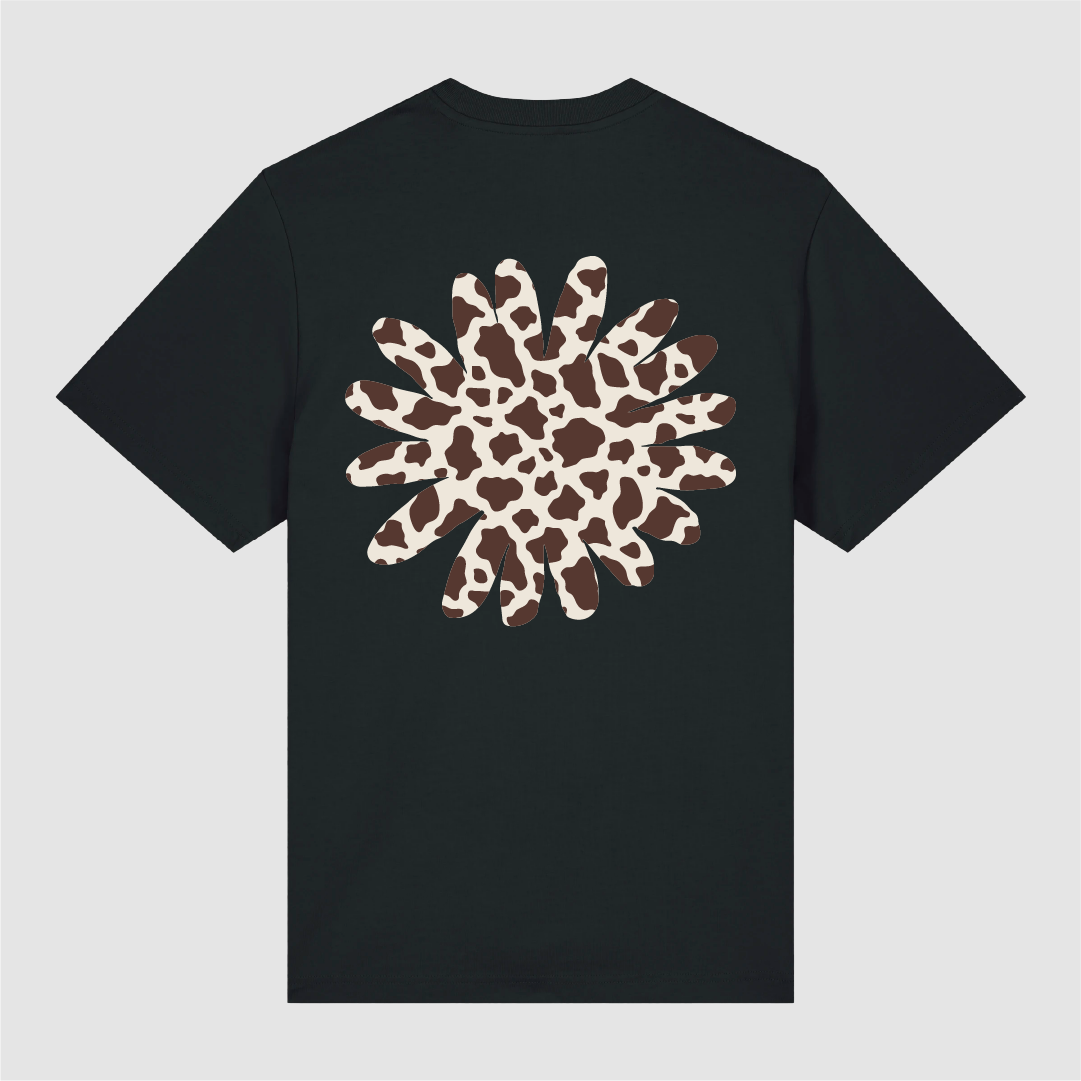 T-Shirt Black Flower Cow