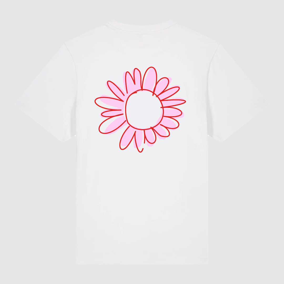 T-Shirt Flower Draw White / Neon Pink