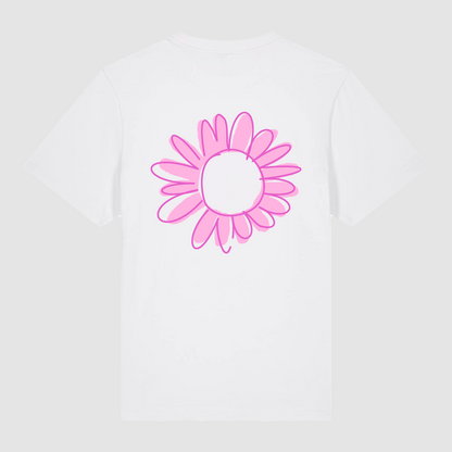 T-Shirt Flower Draw White / Neon Pink