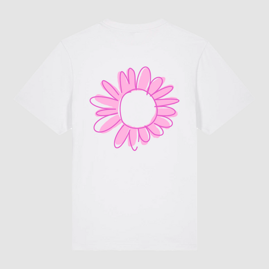 T-Shirt Flower Draw White / Neon Pink