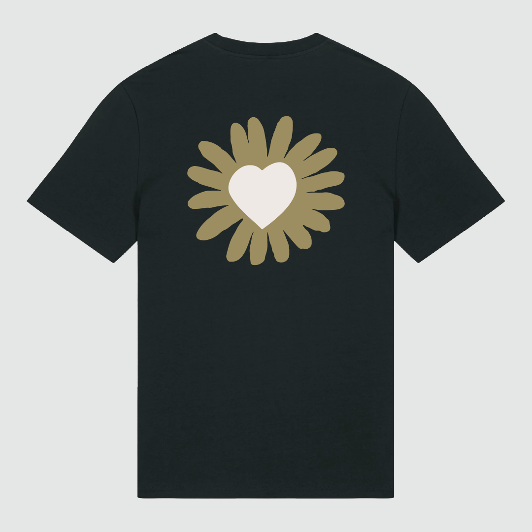 T-Shirt Flower Heart Olive Black