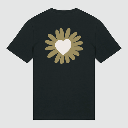 T-Shirt Flower Heart Olive Black