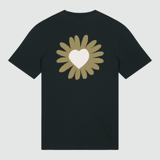 T-Shirt Flower Heart Olive Black